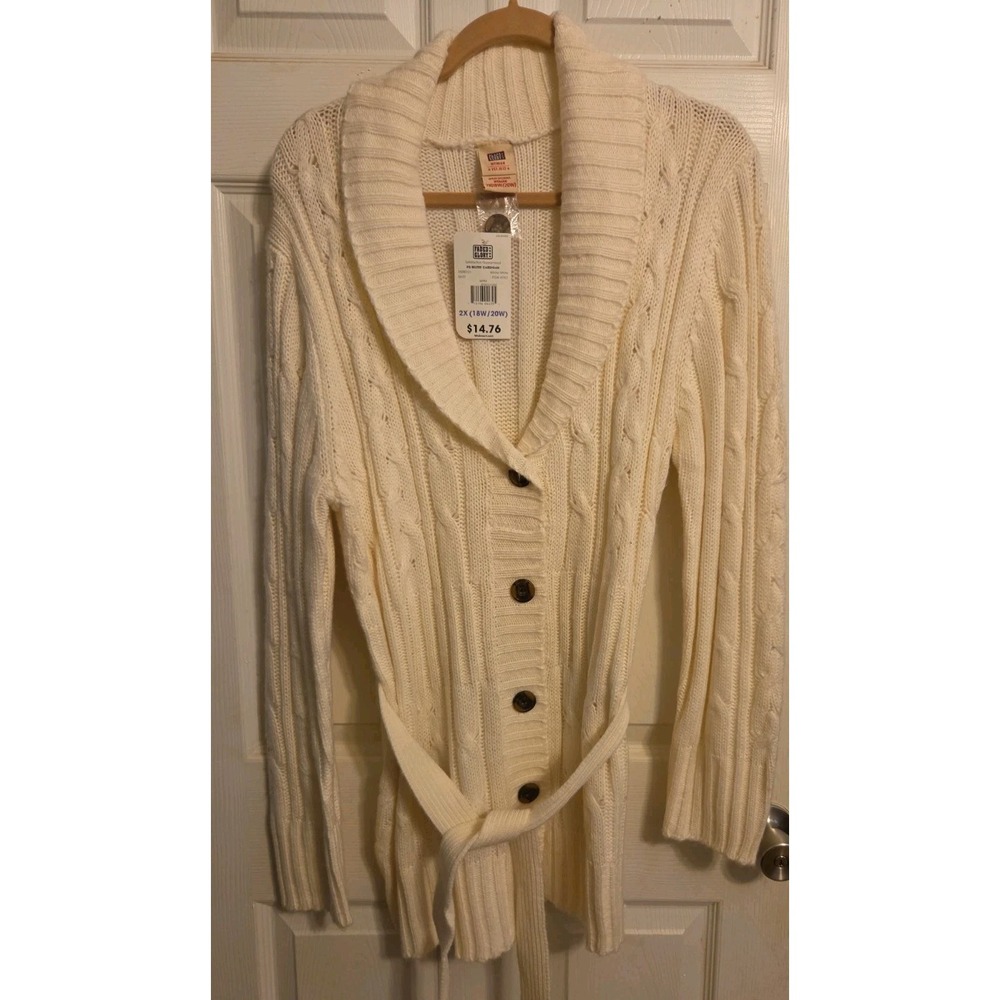 Faded Glory 2X (18/20W) White Cardigan Sweater